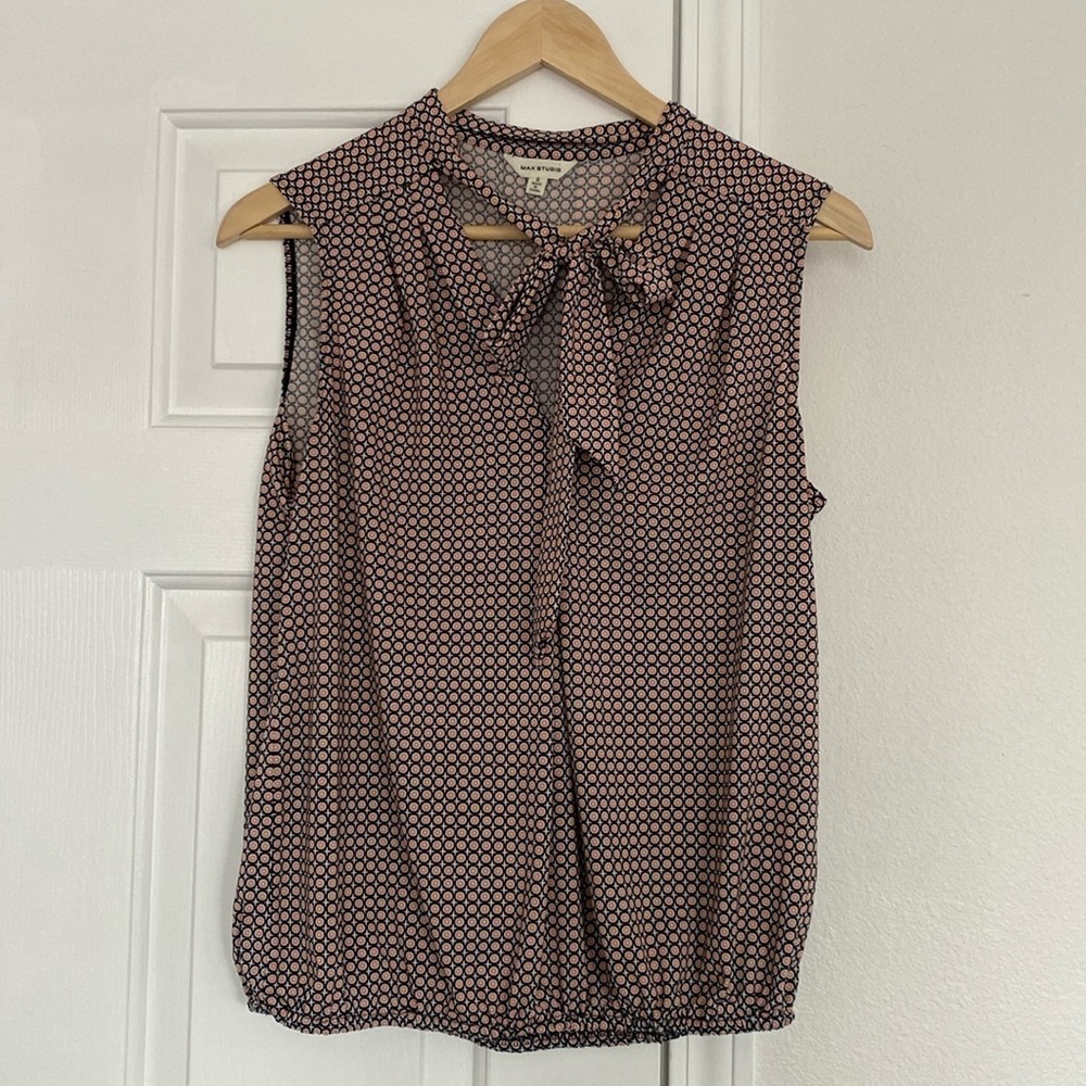 Max Studio sleeveless top with tie neck.
